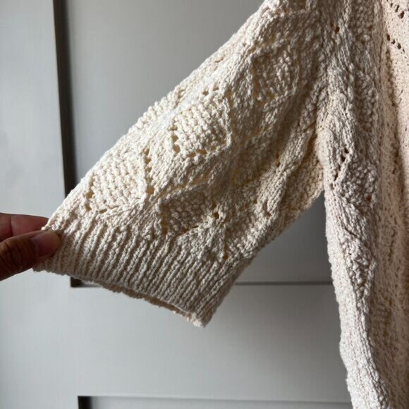 Anthropologie Moth Open Cardigan Womens Medium Beige Half Sleeve Crochet Knit - Picture 3 of 8